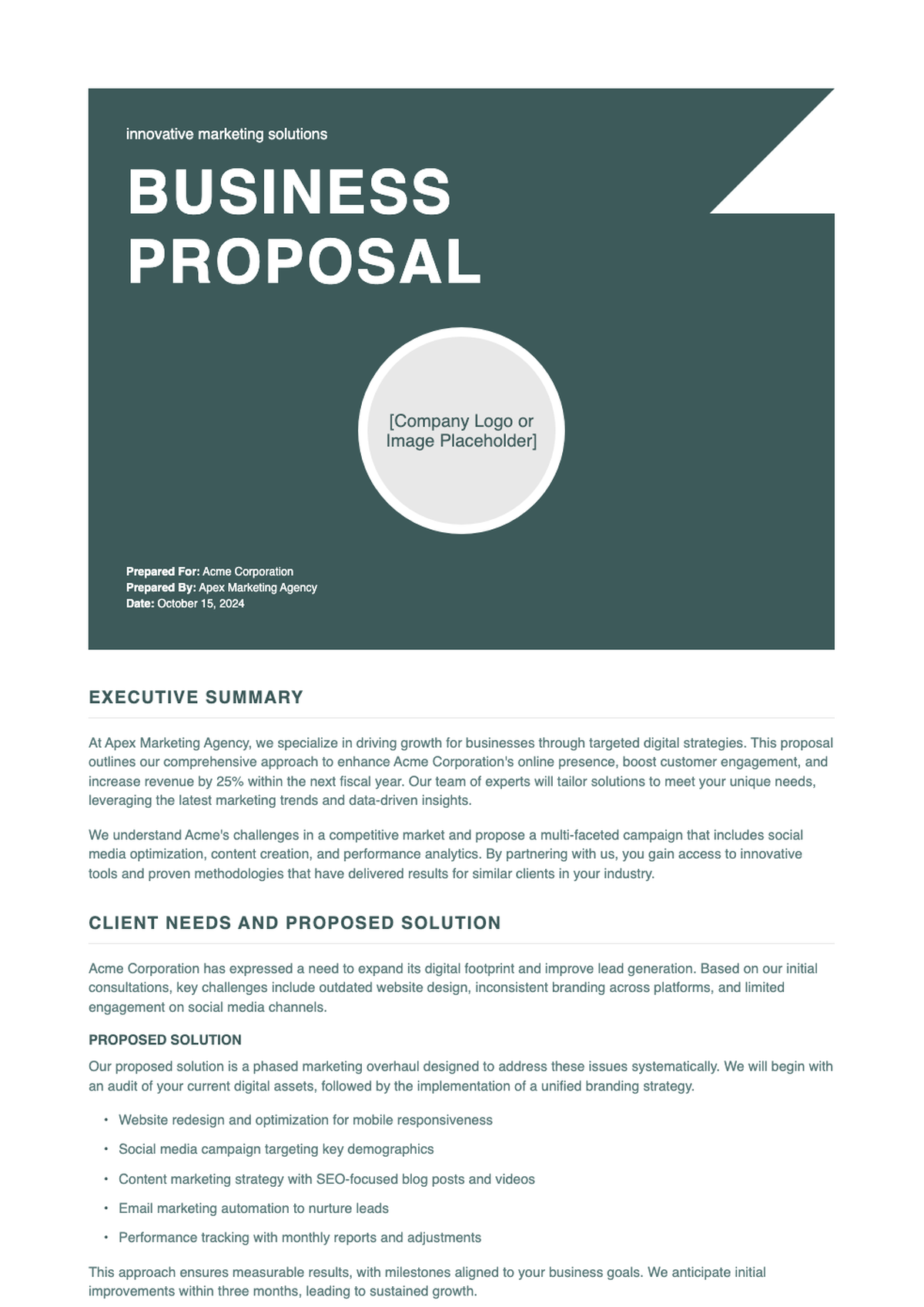 Marketing proposal document with modern design and social media strategy focus_variant_2